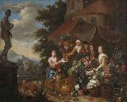 Circle of Pierre Gobert Verkauf von Gemuse und Blumen an einem italienischen Marktstand oil